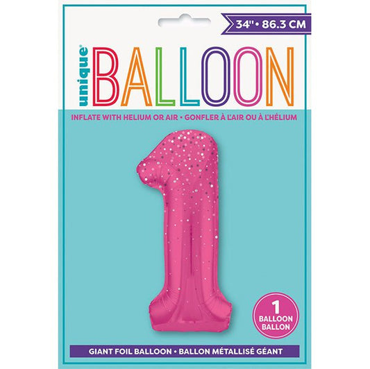 Glitz Pink "1" Numeral Foil Balloon (86cm) - The Party Marketplace