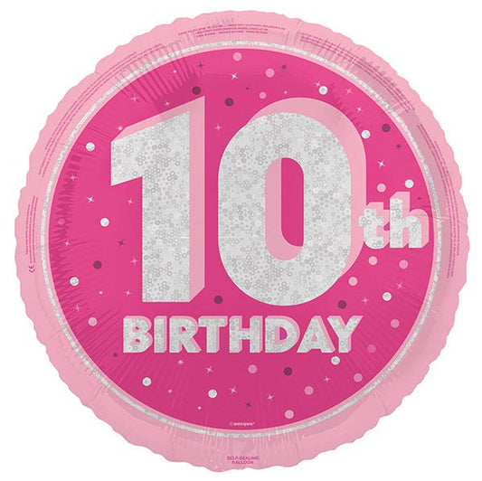Glitz Pink "10th Birthday" Foil Balloon 45cm - The Party Marketplace