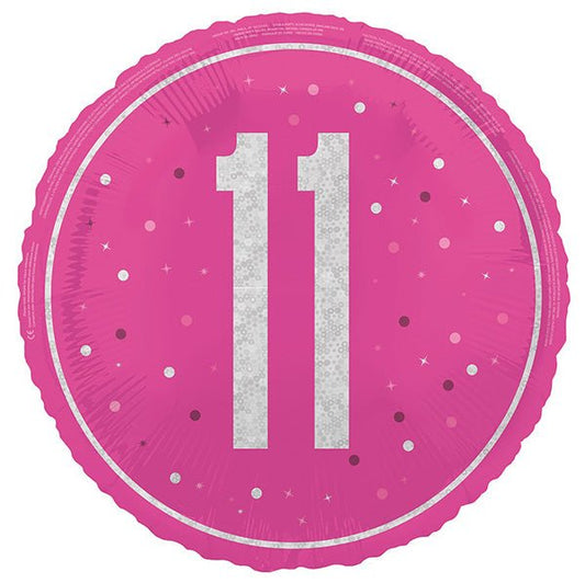 Glitz Pink "11" Foil Prismatic Balloon 45cm - The Party Marketplace