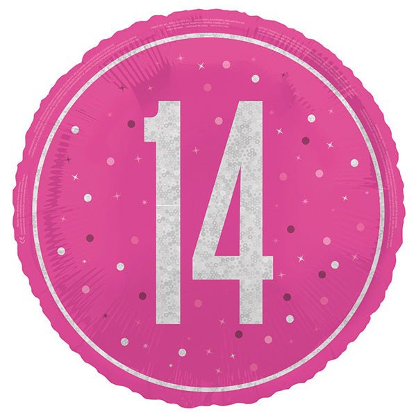 Glitz Pink "14" Foil Prismatic Balloon 45cm - The Party Marketplace