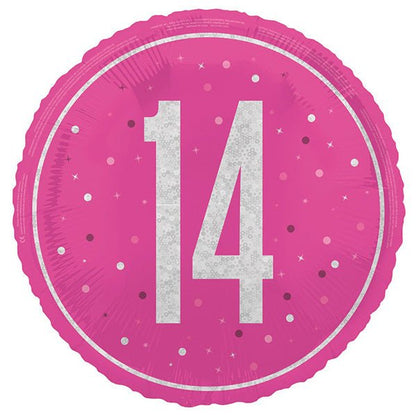 Glitz Pink "14" Foil Prismatic Balloon 45cm - The Party Marketplace