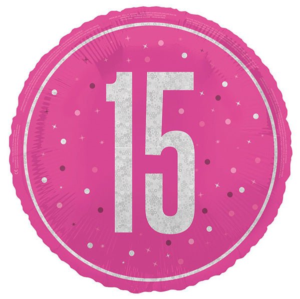 Glitz Pink "15" Foil Prismatic Balloon 45cm - The Party Marketplace