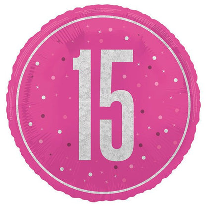 Glitz Pink "15" Foil Prismatic Balloon 45cm - The Party Marketplace