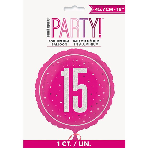 Glitz Pink "15" Foil Prismatic Balloon 45cm - The Party Marketplace