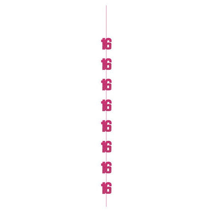 Glitz Pink "16" Hanging Decorations (Pack of 6) - The Party Marketplace