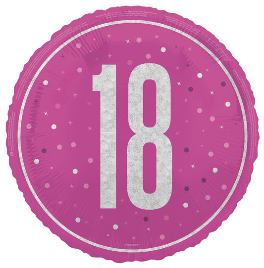 Glitz Pink "18" Foil Prismatic Balloon 45cm - The Party Marketplace