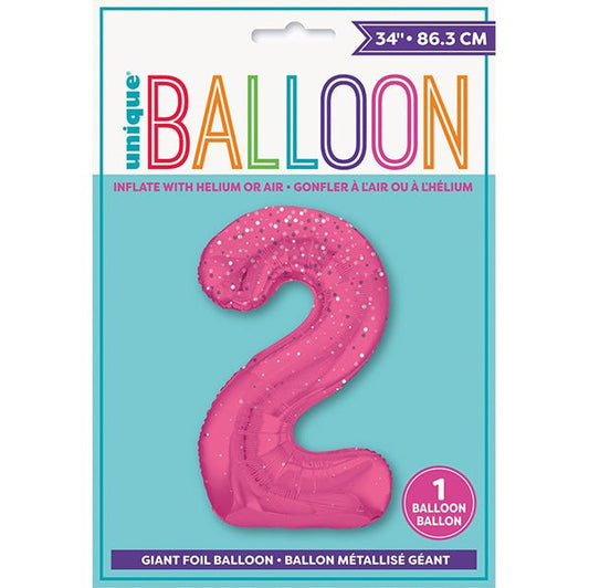Glitz Pink "2" Numeral Foil Balloon (86cm) - The Party Marketplace