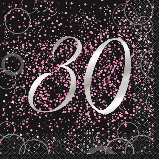 Glitz Pink "30" Foil Stamped Luncheon Napkins (Pack of 16) - The Party Marketplace