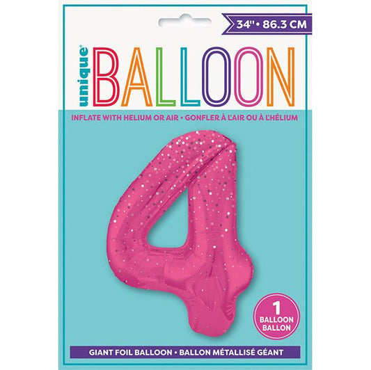 Glitz Pink "4" Numeral Foil Balloon (86cm) - The Party Marketplace