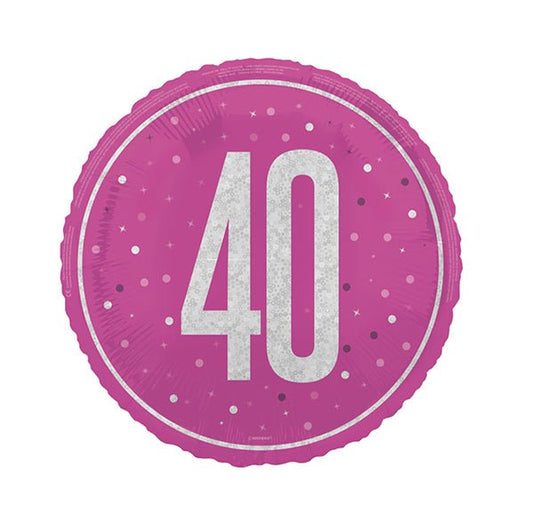 Glitz Pink "40" Foil Prismatic Balloon 45cm - The Party Marketplace