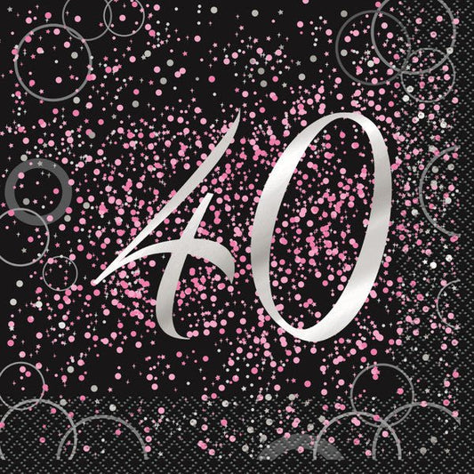 Glitz Pink "40" Foil Stamped Luncheon Napkins (Pack of 16) - The Party Marketplace