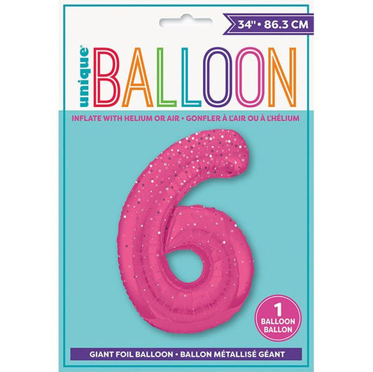 Glitz Pink "6" Numeral Foil Balloon (86cm) - The Party Marketplace