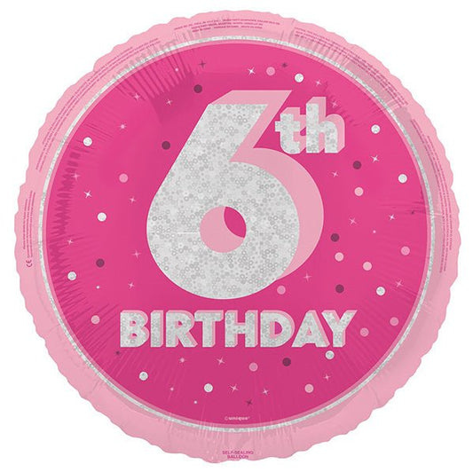 Glitz Pink "6th Birthday" Foil Balloon 45cm - The Party Marketplace