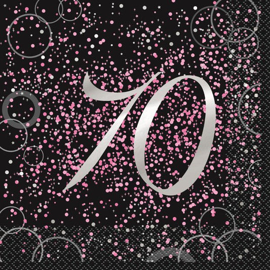 Glitz Pink "70" Foil Stamped Luncheon Napkins (Pack of 16) - The Party Marketplace