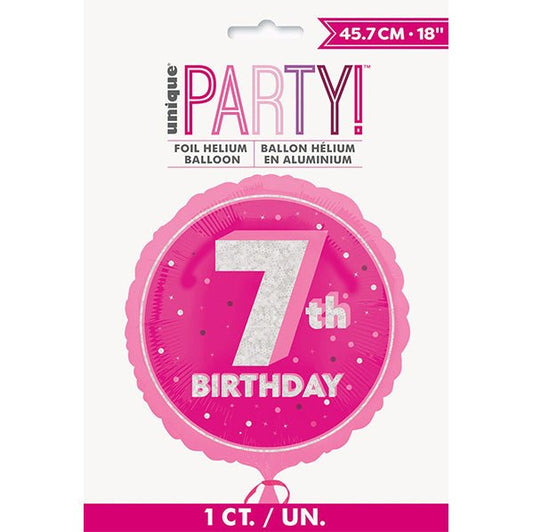 Glitz Pink "7th Birthday" Foil Balloon 45cm - The Party Marketplace