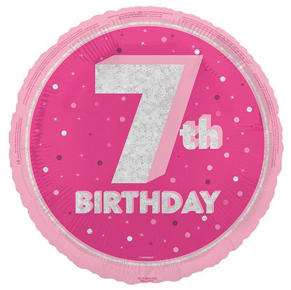 Glitz Pink "7th Birthday" Foil Balloon 45cm - The Party Marketplace