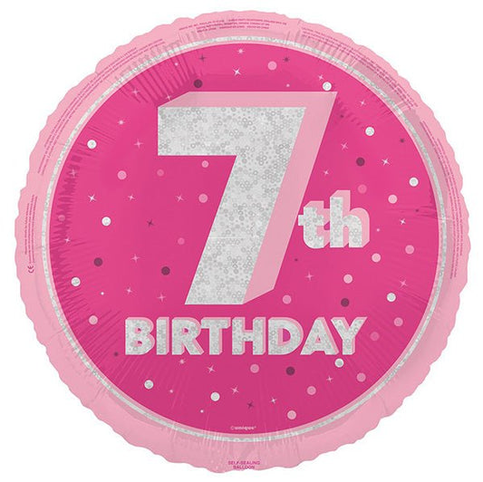Glitz Pink "7th Birthday" Foil Balloon 45cm - The Party Marketplace