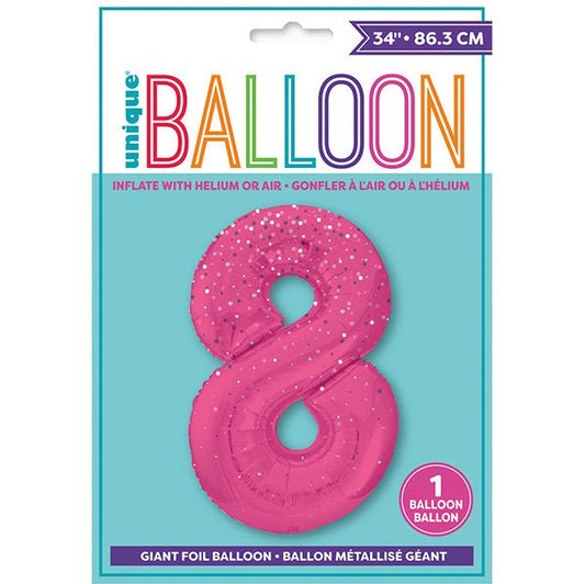 Glitz Pink "8" Numeral Foil Balloon (86cm) - The Party Marketplace