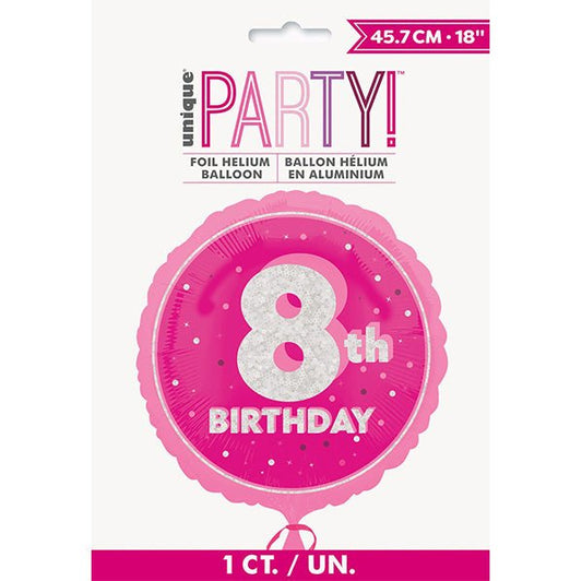 Glitz Pink "8th Birthday" Foil Balloon 45cm - The Party Marketplace