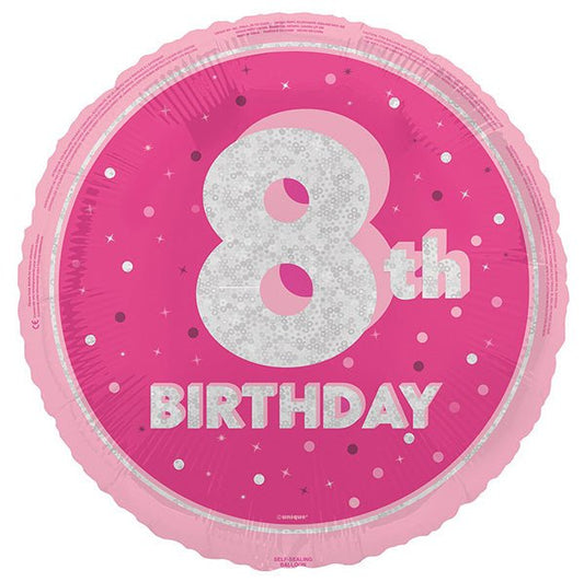 Glitz Pink "8th Birthday" Foil Balloon 45cm - The Party Marketplace