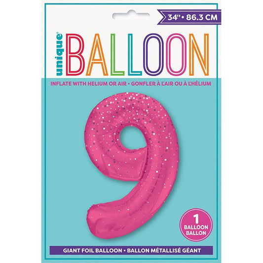 Glitz Pink "9" Numeral Foil Balloon (86cm) - The Party Marketplace