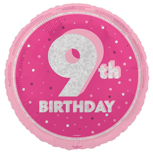 Glitz Pink "9th Birthday" Foil Balloon 45cm - The Party Marketplace