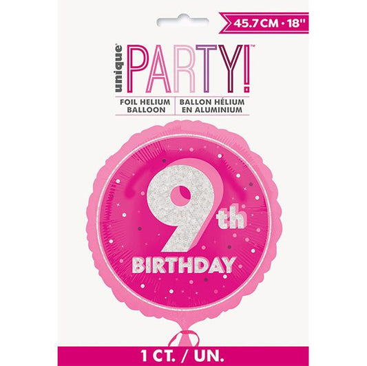 Glitz Pink "9th Birthday" Foil Balloon 45cm - The Party Marketplace