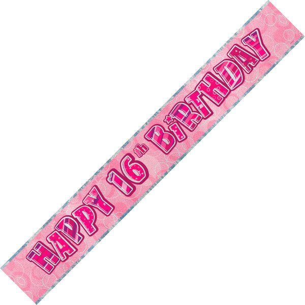 Glitz Pink "Happy 16th Birthday" Foil Banner - 3.65m - The Party Marketplace