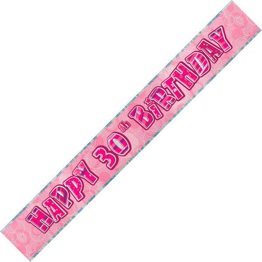 Glitz Pink "Happy 30th Birthday" Foil Banner - 3.65m - The Party Marketplace