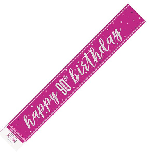 Glitz Pink "Happy 90th Birthday" Foil Banner - 2.74m - The Party Marketplace