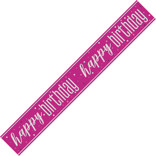 Glitz Pink "Happy Birthday" Foil Banner - 2.74m - The Party Marketplace