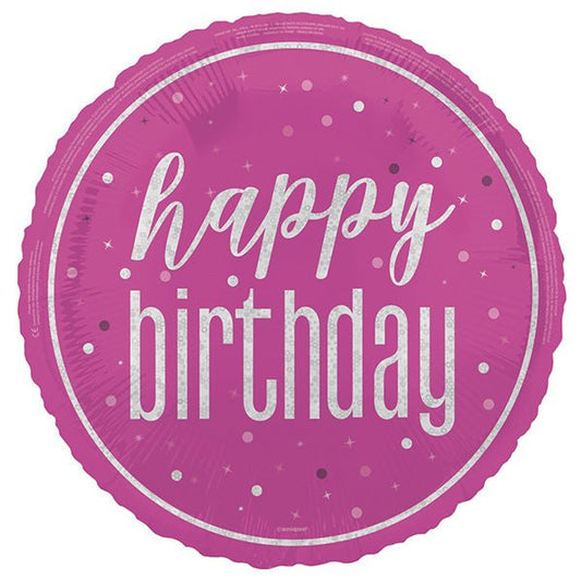 Glitz Pink "Happy Birthday" Foil Prismatic Balloon 45cm - The Party Marketplace