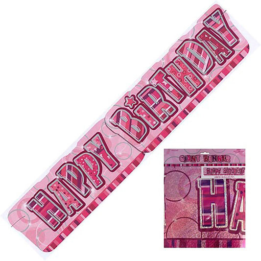 Glitz Pink "Happy Birthday" Giant Prismatic Jointed Banner - 1.36m - The Party Marketplace