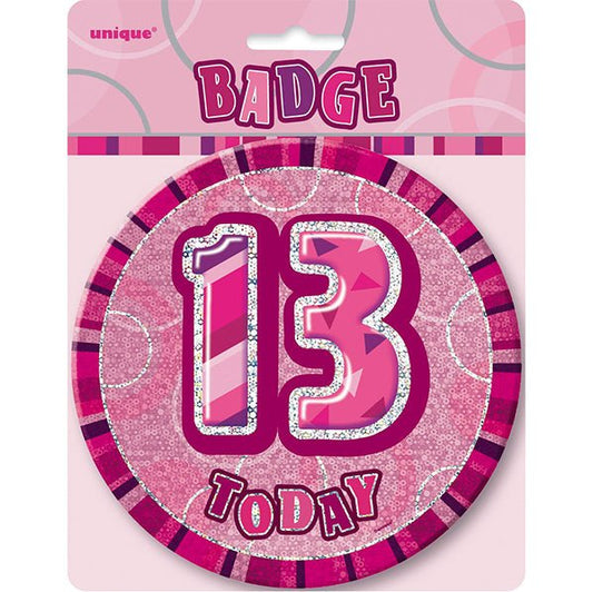 Glitz Pink Jumbo Birthday Badge - "13" - The Party Marketplace