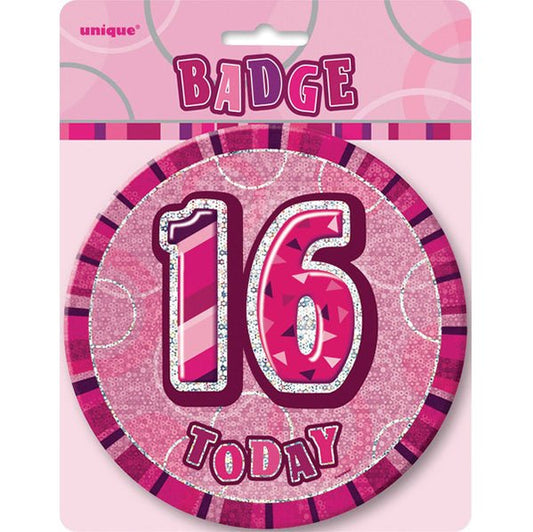 Glitz Pink Jumbo Birthday Badge - "16" - The Party Marketplace
