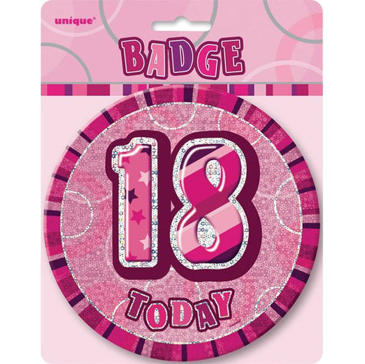 Glitz Pink Jumbo Birthday Badge - "18" - The Party Marketplace