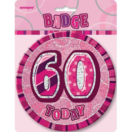 Glitz Pink Jumbo Birthday Badge - "60" - The Party Marketplace