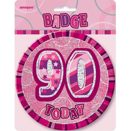 Glitz Pink Jumbo Birthday Badge - "90" - The Party Marketplace