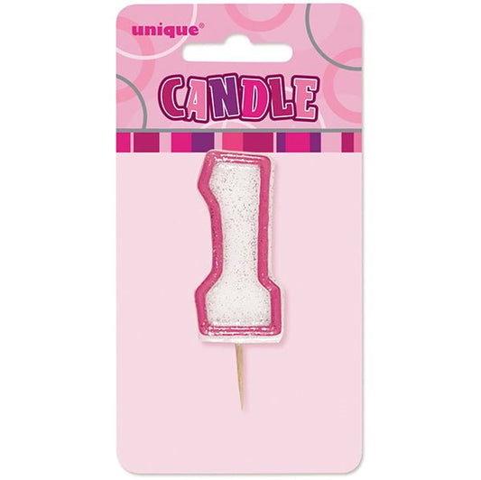 Glitz Pink Numeral Pick Candle - 1 - The Party Marketplace