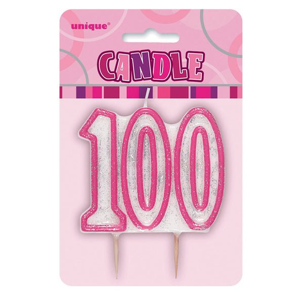 Glitz Pink Numeral Pick Candle - 100 - The Party Marketplace
