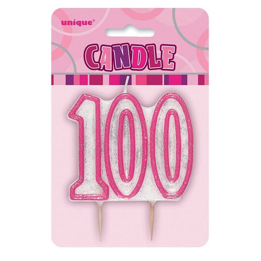 Glitz Pink Numeral Pick Candle - 100 - The Party Marketplace
