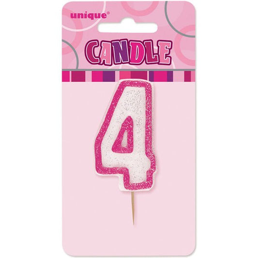 Glitz Pink Numeral Pick Candle - 4 - The Party Marketplace