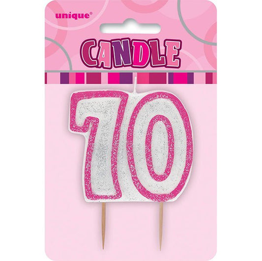 Glitz Pink Numeral Pick Candle - 70 - The Party Marketplace