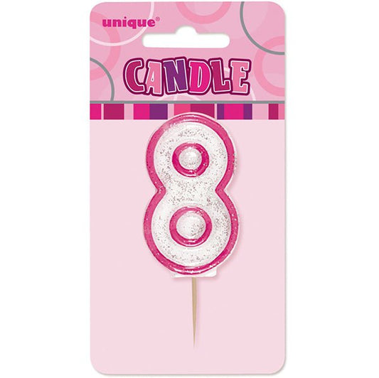 Glitz Pink Numeral Pick Candle - 8 - The Party Marketplace