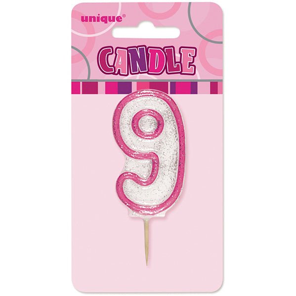 Glitz Pink Numeral Pick Candle - 9 - The Party Marketplace