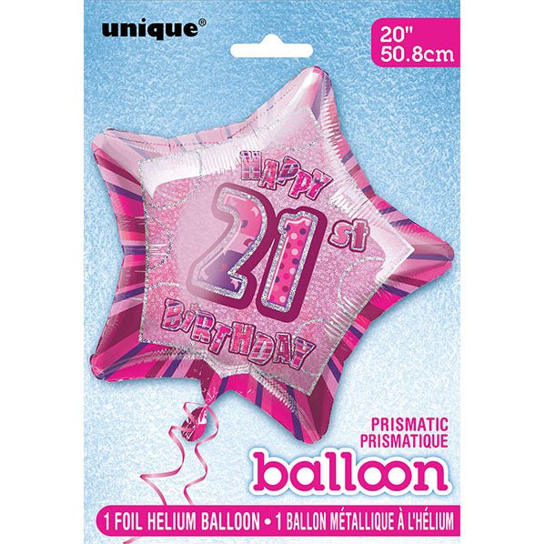 Glitz Pink Star "21" Foil Balloon 50cm - The Party Marketplace