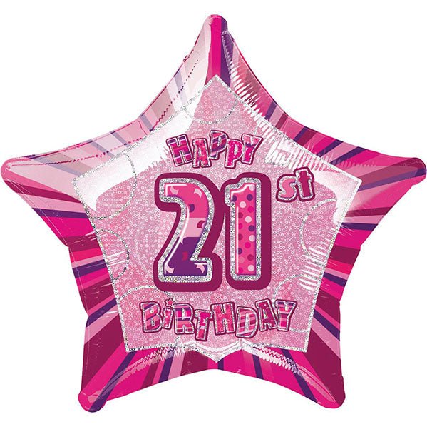 Glitz Pink Star "21" Foil Balloon 50cm - The Party Marketplace