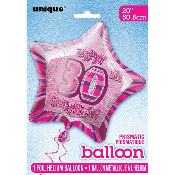 Glitz Pink Star "30" Foil Balloon 50cm - The Party Marketplace