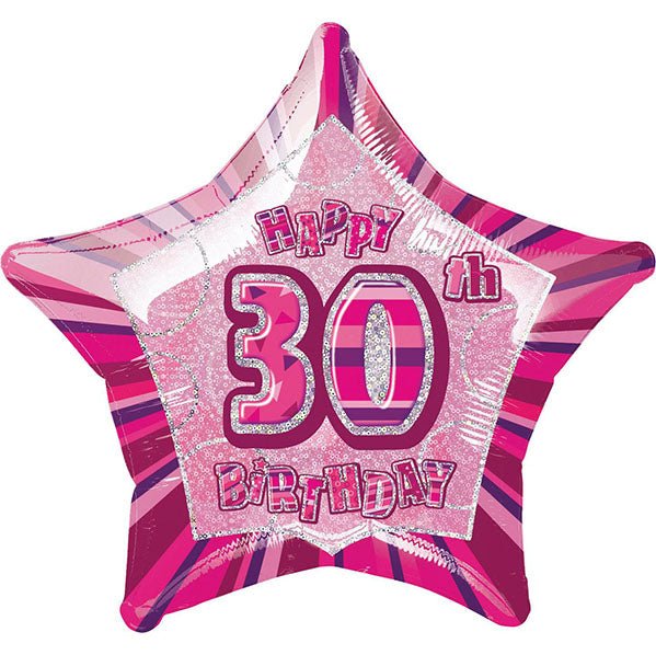 Glitz Pink Star "30" Foil Balloon 50cm - The Party Marketplace
