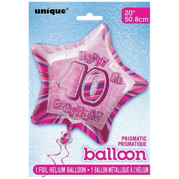 Glitz Pink Star "40" Foil Balloon 50cm - The Party Marketplace